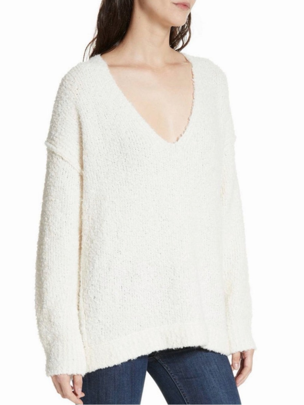 NWOT Free people cream/ivory v neck fuzzy sweater $168 medium